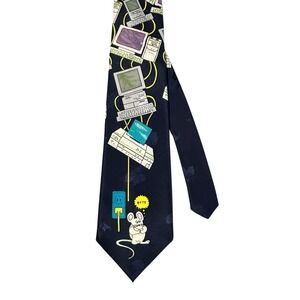 Men's Necktie Tie First Polyester Computer Nerd Tech Mouse Byte Cord Wide 57"